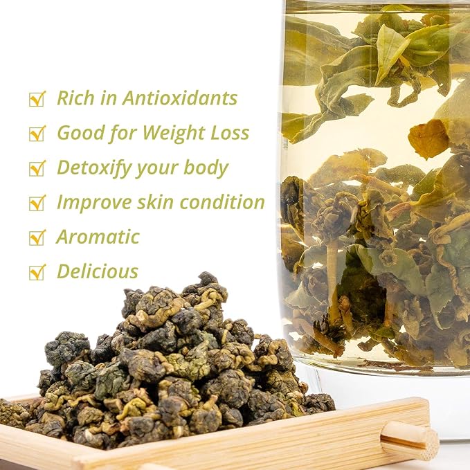 Oriarm Jasmine Oolong Tea Loose Leaf - Jasmine Flavored Taiwan Oolong Green Tea Leaves - 1000g (2×500g Zip-lock Resealable Bags)