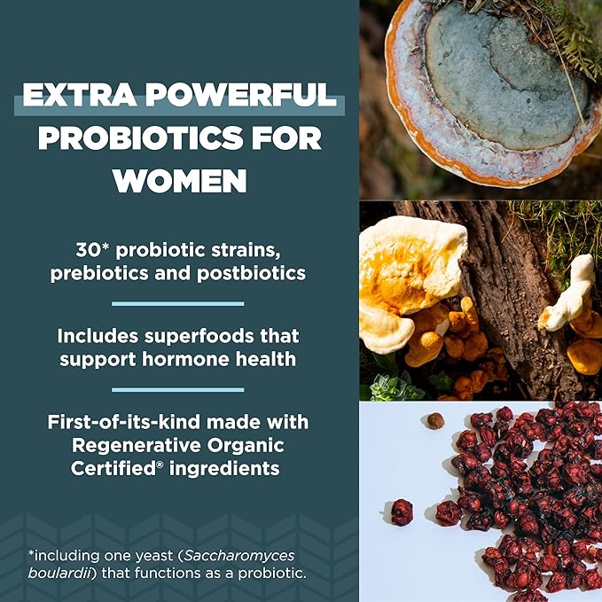 Ancient Nutrition Regenerative Organic Certified Probiotics for Women Probiotics Women’s Extra Strength Healthy Digestion and Immune System Function Support 25 Billion CFUs* Per Serving 60 Count