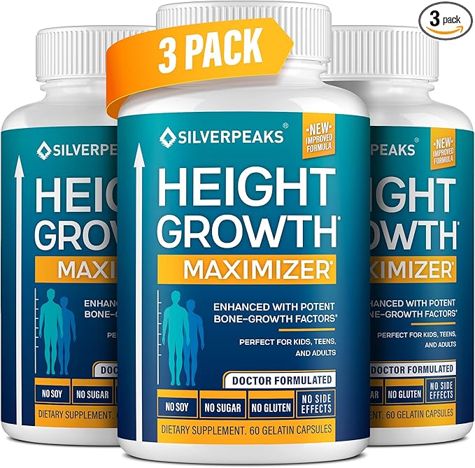 SILVERPEAKS Growth Capsules to Grow Taller - Height Growth Maximizer with Calcium for Bone Strength - Made in USA - Natural Get Taller Supplement - Free of Growth Hormone - Pack of 3