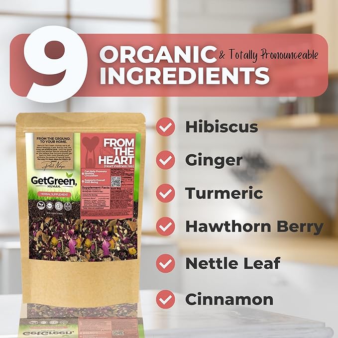 Healthy Heart Loose Leaf Tea w/ Hibiscus Ginger Turmeric | Organic Herbal Tea | 2 oz (57 gram) | Decaf Vegan Healthy ZERO Caffeine Organic Herbs No Natural or Artificial Flavors Resealable Ba