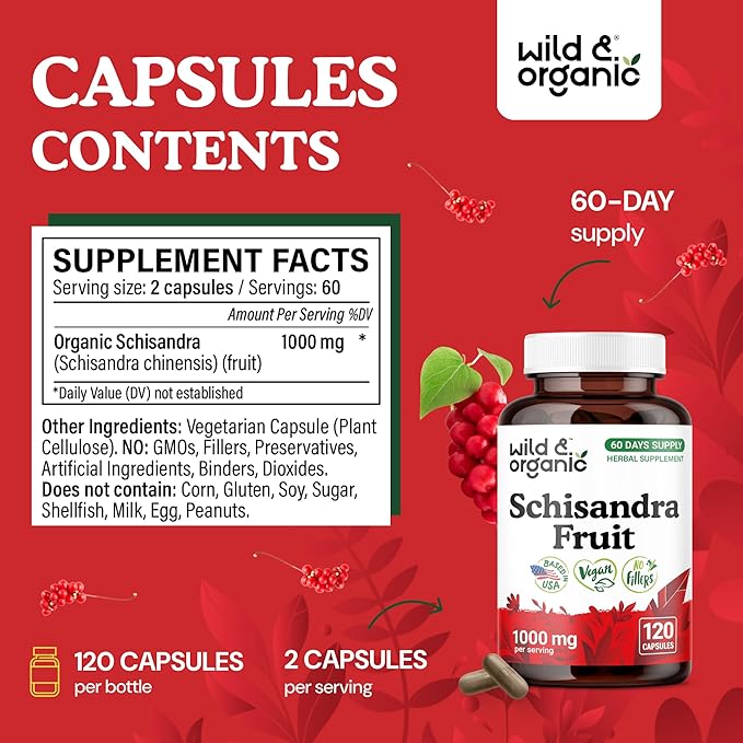 Wild &amp Organic Schisandra 120 Capsules &amp Skullcap 120 Capsules