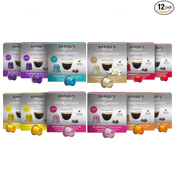 Daniels Blend Espresso Aluminum Capsules Compatible with Nespresso 120 Coffee Pods Single Server Kosher Certified Variety Pack