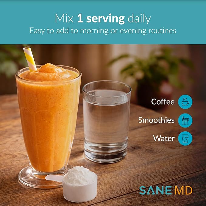 Sane MD PRO60+ Collagen Peptides Powder - Multi-Collagen Types I II III V &amp X with Biotin Vitamin C &amp Hyaluronic Acid Grass-Fed Unflavored Daily Support 60+