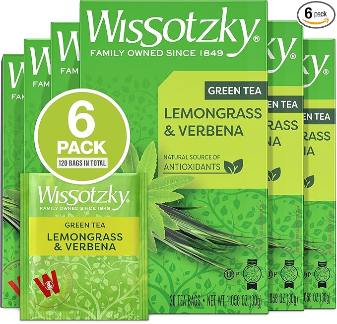 Wissotzky Lemongrass &amp Verbena Green Tea (6 Pack - 120 Tea Bags) | Soothing Aroma | Antioxidant Rich | Refreshing Green Tea Bags