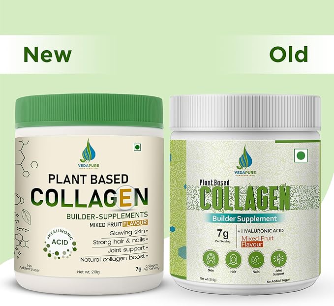 VEDAPURE Plant Collagen Peptides Powder | 7.05 oz Plant Based Vegan Organic Powder peptide Drink Mix with Hyaluronic Acid Biotion Vitamin E &amp C Healthy Skin Joints Hairs Nails