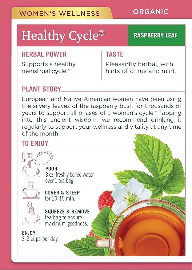 Traditional Medicinals Organic Healthy Cycle Raspberry Leaf Herbal Tea Supports a Menstrual Cycle (Pack of 4) - 64 Tea Bags Total 64.0 Count