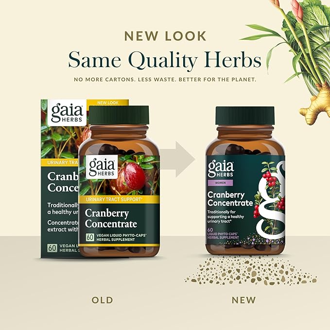 Gaia Herbs Cranberry Concentrate - Traditionally for Helping to Maintain Urinary Tract Health* - Made with Cranberry Fruit Juice Extract - 60 Vegan Liquid Phyto-Caps (60 Servings)