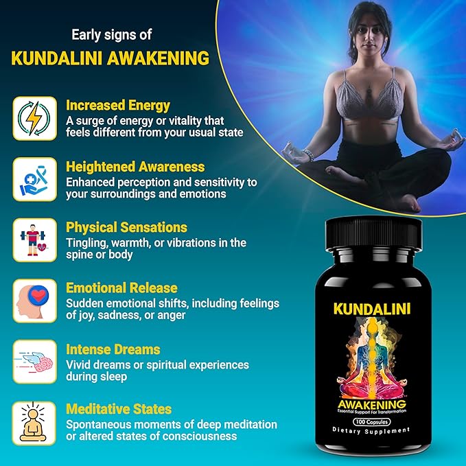 KUNDALINI AWAKENING Herbal Supplement – Ayurvedic Herbal Blend with Ashwagandha Bacopa Tulsi and Haritaki – Supports Spiritual Growth Chakra activation Meditation &amp Higher Consciousness.