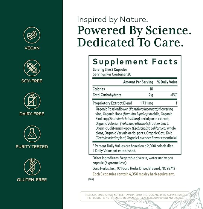 GAIA HERBS PRO Sleep Formula - Supports Restful Sleep &amp Relaxation for Occasional Sleeplessness* - Herbal Extracts with Valerian Root Passionflower &amp Lavender - Vegan Capsules - 60 Liquid Phy