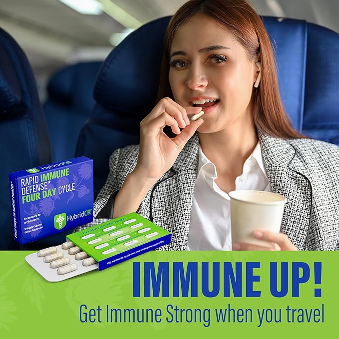 HybridCR Rapid Immune Support Supplement – 4 Day Immunity Supplement - Immune Defense Booster with Echinacea Ginseng Andrographis Zinc Selenium – Travel Size System Support – 24 Caps 2 Dose Packs