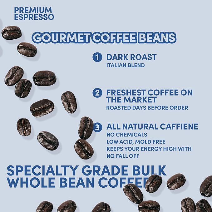 Sarasota Coffee Whole Bean Espresso | Dark Roast Gourmet Coffee Beans | Low Acid Mold Free Specialty Grade Bulk Beans | 5lb (80 oz)