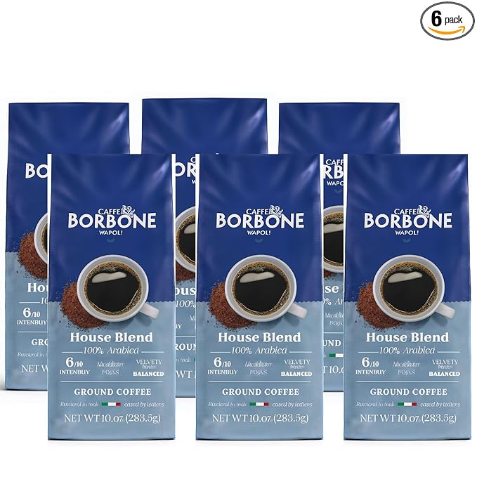 Caffè Borbone House Blend Ground Coffee (60 ounces) - Medium Roast 100% Arabica Expertly Roasted in Italy for a Rich and Smooth Taste 6 Bags (10 oz each)