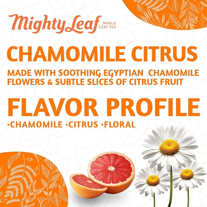 Mighty Leaf Chamomile Citrus Herbal Tea – 45 Count (3 Packs of 15) Whole Leaf Pyramid Tea Bags – Caffeine-Free Soothing Blend with Citrus &amp Floral Notes