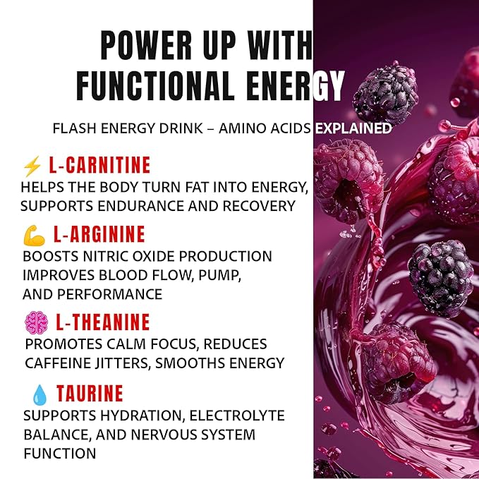 Flash Energy Drink | Elevate your Energy Focus and Performance | Natural | Non-GMO Vegan Gluten-Free Ingredients Organic Green Tea and Green Coffee Bean with 125 mg of Caffeine Enhanced with Es