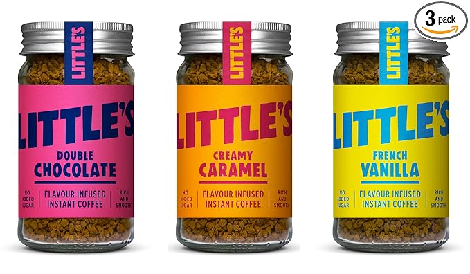 Little’s Flavored Instant Coffee The Sweet Set – Double Chocolate Creamy Caramel French Vanilla – No Added Sugar Freeze-Dried Instant Coffee 3 x 1.76 oz Jars Total 42 Servings