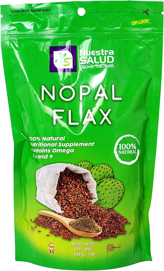 Nuestra Salud - Nopal Flax Linaza Plus Value Pack (3 bags) Colon Cleanse Fiber Flaxseed Original 454g