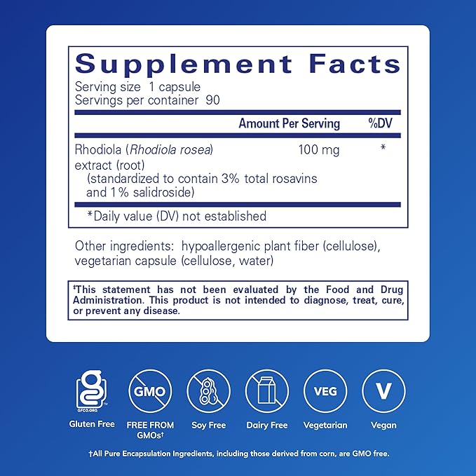 Pure Encapsulations Rhodiola Rosea - for Occasional Stress Endurance &amp Fatigue Relief* - with Adaptogens - Gluten Free &amp Vegan - 90 Capsules