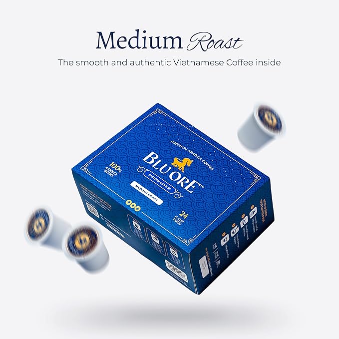 Blu Ore Premium Vietnamese Coffee Pods - Recyclable Single Serve K-Cup Compatible (24 Count) - 100% Arabica Coffee No Preservatives or Artificial Flavor (Medium Roast)