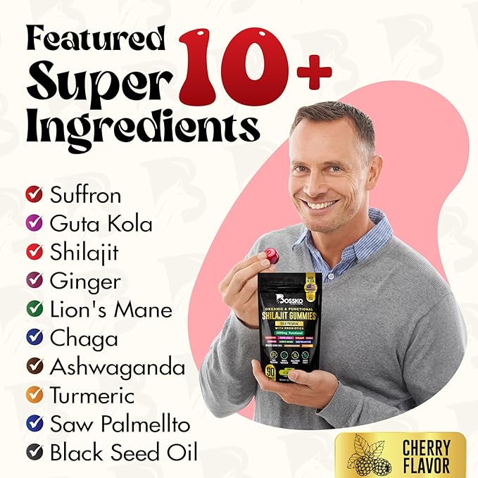 3200 MG Pure Himalayan Shilajit Gummies Organic for Men &amp Women with Probiotics &amp Magnesium Ashwagnadha Chaga Turmeric Fulvic Acid 105+ Trace Minerals I Vegan Non-GMO I Lab Tested I 90 Count