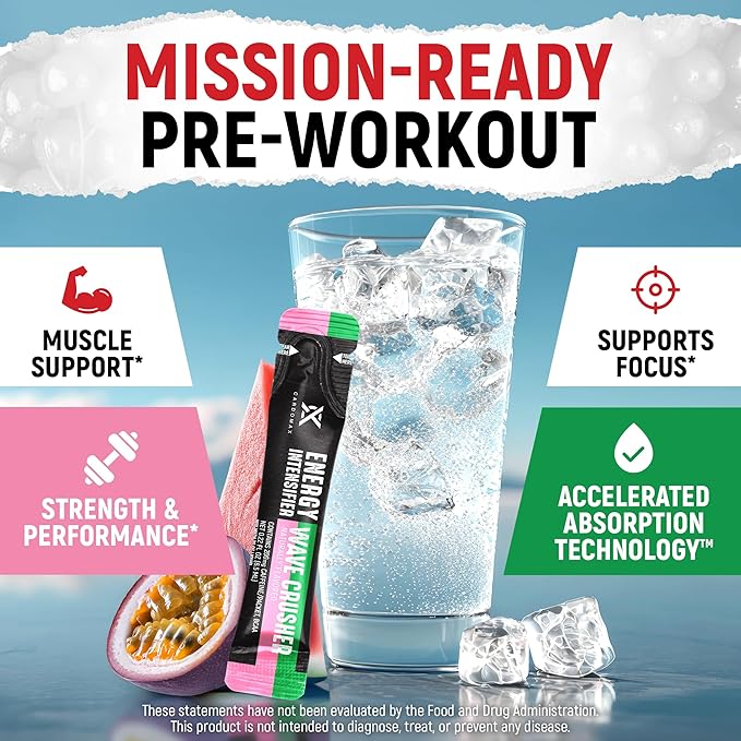 CardoMax - Energy Drink Packets - Liquid Preworkout for Men &amp Women Caffeine Packets with BCAA Vitamin B12 Vitamin B6 &amp B3 - Sugar-Free Zero Calorie Vegan &amp Keto - 15 Stick Packs - Wav