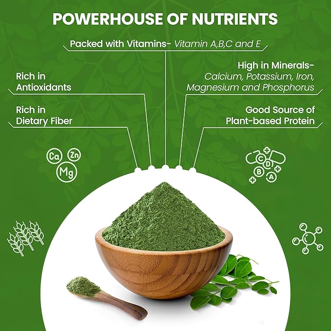 Nuvra by Nature Organic Moringa Leaf Powder – 2 lb | 100% Pure &amp Natural Superfood for Smoothies Tea &amp Lattes | Certified USDA Organic