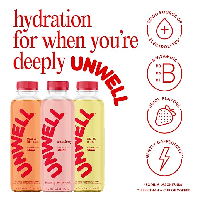 Unwell Hydration Electrolyte Drink For Rapid Hydration + Focus – Strawberry 12 Pack