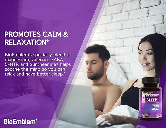 BioEmblem Natural Sleep Aid for Adults with Melatonin Valerian Root Suntheanine &amp More | Healthy Sleep Supplement | Herbal Sleeping Pills | 60 Capsules 3 Pack
