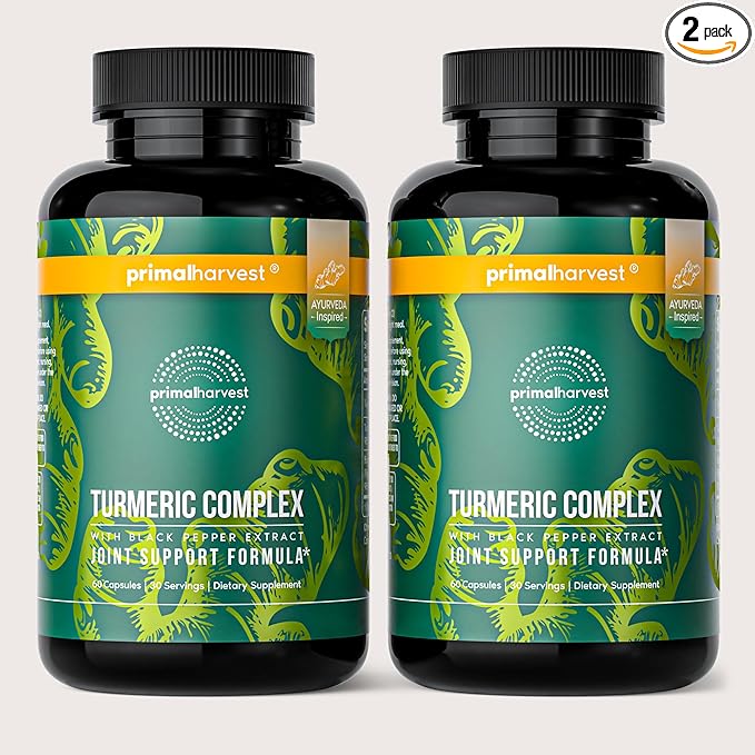 Primal Harvest 2 Pack Primal Turmeric Complex w/Black Pepper Extract Joint and Mobility Support Supplement for Women &amp Men 120 Capsules