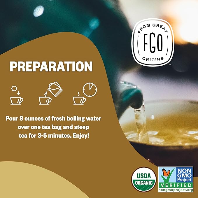 FGO Organic Chamomile Tea 100 Eco-Conscious Tea Bags Caffeine Free Resealable Bag Packaging May Vary (Pack of 1)