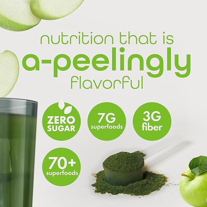 Zena Nutrition Liquid Collagen Peptides and Biotin Mixed Berry 20.3 Fl Oz + Organic Supergreens Greens Powder 70+ Superfoods Green Apple 30 Servings