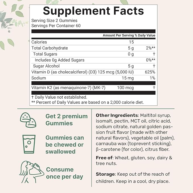 Micro Ingredients Vitamin D3 K2 Gummies &amp 8-in-1 Multi Collagen | Bundle | Sugar-Free Passion Fruit Flavor | 5000 IU D3 + 100 mcg K2 MK-7 | Hydrolyzed Peptides + Biotin Hyaluronic Acid &amp Vit