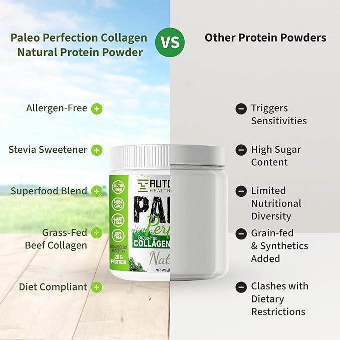Paleo Perfection Vanilla Banana Grass Fed Beef Collagen Protein Powder with Stevia - Paleo Keto SCD AIP Protein Powder with Apple Fiber Carrot &amp Broccoli - 300g Protein Powder &amp Superfood