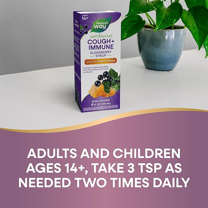 Nature's Way Sambucus HoneyBerry Cough Syrup with Black Elderberry Extract &amp Organic Honey Immune Support* 4 Fl. Oz