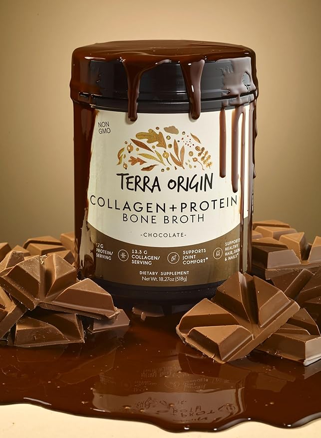 TERRA ORIGIN Collagen Peptides Powder | Bone Broth Hydrolized Collagen Type I and III Protein Supplement | for Women and Men Hair Skin Nail and Joint Support | Chocolate (20 Servings)