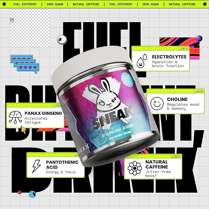 SNEAK Energy Drink Powder | Blue Raspberry | No Sugar. No Nasties. Just Natural Caffeine Focus-Boosting Nootropics | 40 Servings