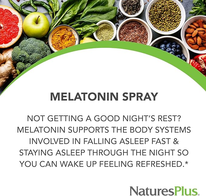 NaturesPlus Melatonin Spray Natural Peppermint Flavor - 2 fl oz Pack of 2 - with Vitamin B6 &amp E - Vegetarian Gluten Free - 160 Total Servings