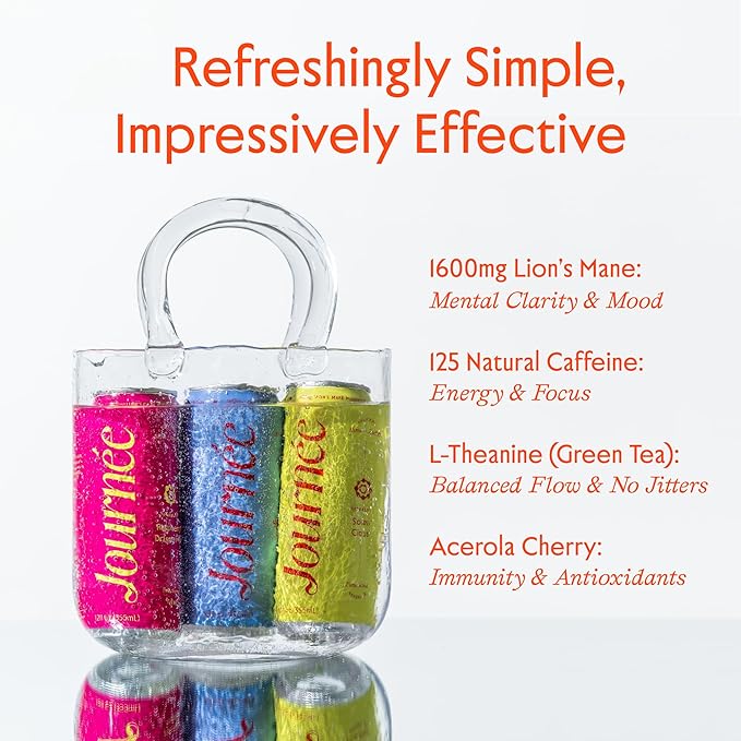 Journée Wellness Energy Drink Natural Caffeine Lion’s Mane L-Theanine 125 mg Caffeine Real Fruit Juice All Natural 0 Added Sugar Cognition Immunity - Variety Pack - Pack of 12