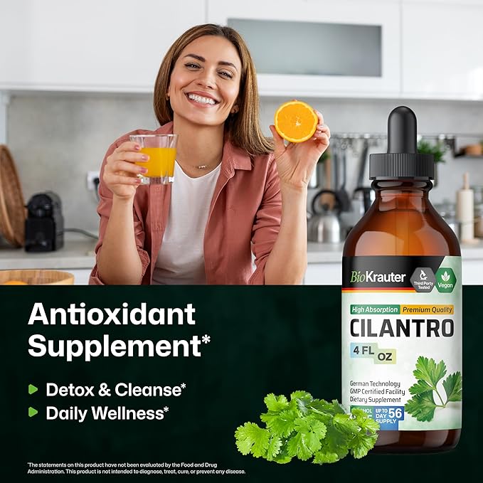 BIO KRAUTER® Cilantro for Detox Cleanse - Vegan Antioxidant Supplement Natural Cilantro Tincture 650 mg per Serving - Liquid Coriander Leaf Supplement Alcohol &amp Sugar Free 4 Fl.Oz 56-Day Supply