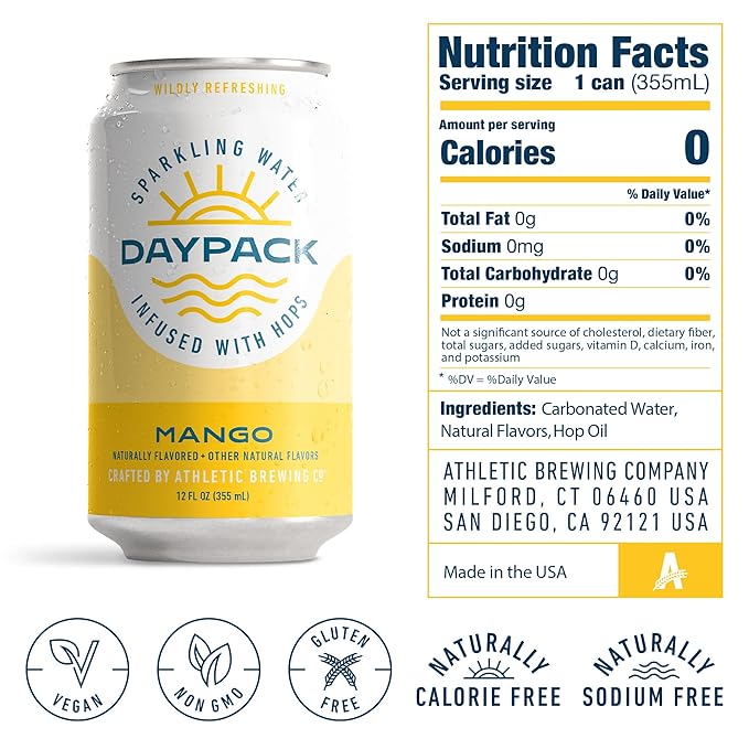 Athletic Brewing Company Daypack Sparkling Water Infused With Hops Gluten Free &amp Vegan Soda Water Zero Calorie Natural Flavors Variety Pack 24 Count 12 FL Oz Cans