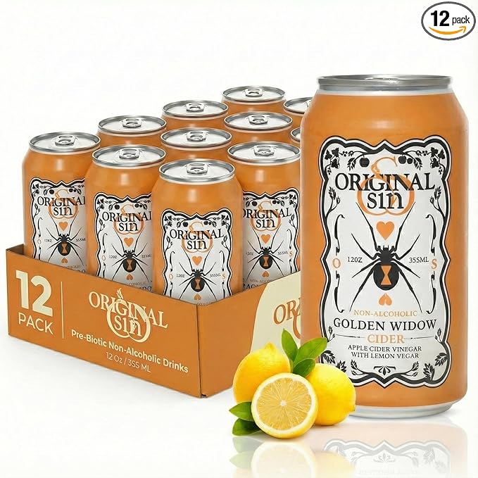 Original Sin Non Alcoholic Cider - Golden Widow Tea | Sparkling Apple Cider Vinegar Drink with 25% Fruit Juice | Sugar Free Non Alcoholic Drinks- Lemon Flavour