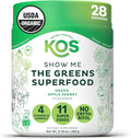 KOS Organic Super Greens Powder Erythritol Free - Plant Based Superfood Blend with Spirulina Chlorella &amp Wheatgrass - USDA Certified Organic Green Juice Smoothie - Apple Flavor - 28 Servings