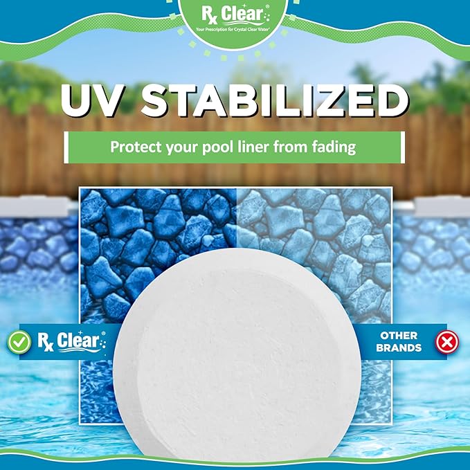 Rx Clear 1 Inch Chlorine Tabs | 100 Pounds | Use Tablets as Bactericide Algaecide &amp Disinfectant in Swimming Pools | Stabilized Long Lasting Slow Dissolving &amp UV Protected (2 x 50 LB Buc