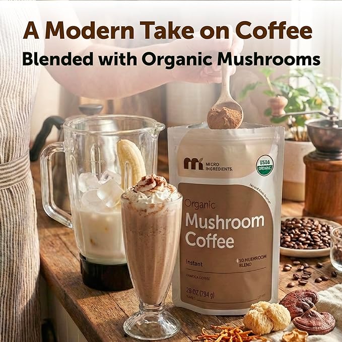 Micro Ingredients Organic Instant 10 in 1 Mushroom Coffee Powder 28 Ounce (317 Servings) | Premium Arabica Coffee with Lion’s Mane Chaga Reishi &amp More