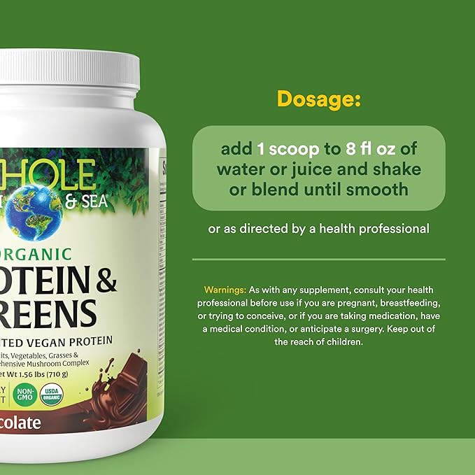 Whole Earth &amp Sea from Natural Factors Organic Fermented Protein &amp Greens Vegan Whole Food Supplement Chocolate 1lb 9 Oz