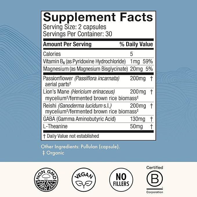Host Defense MycoBenefits Sleep* Capsules - Rest Support for Healthy Sleep Quality - Calming Supplement with Magnesium Lion's Mane &amp GABA - Aids Balanced Rest Cycles - 60 Capsules (30 Servings)*