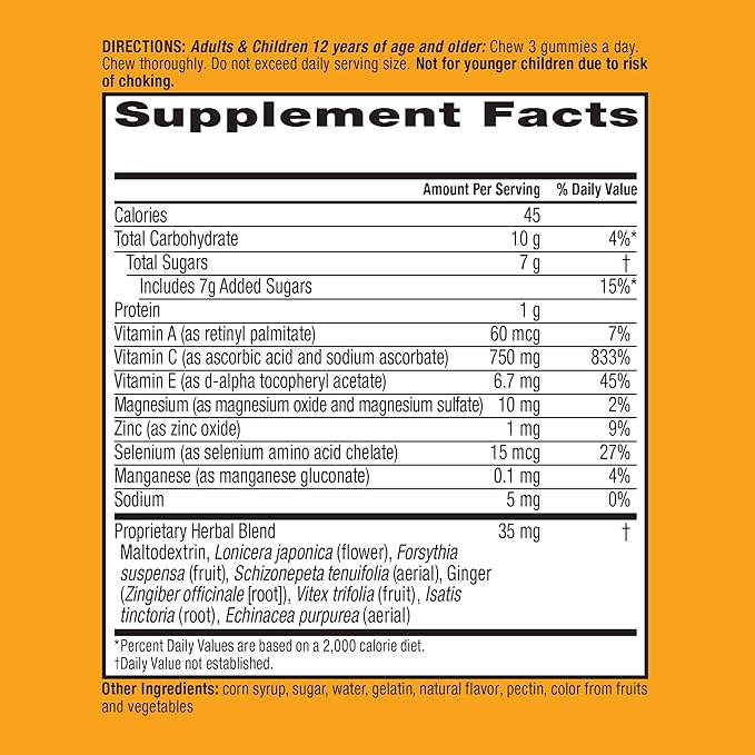 Airborne 750mg Vitamin C Immune Support Supplement Gummies for Adults Zesty Orange Flavor Gluten Free Crafted Blend with Powerful Antioxidants Vitamins A C &amp E 63 Gummies (2 Pack)