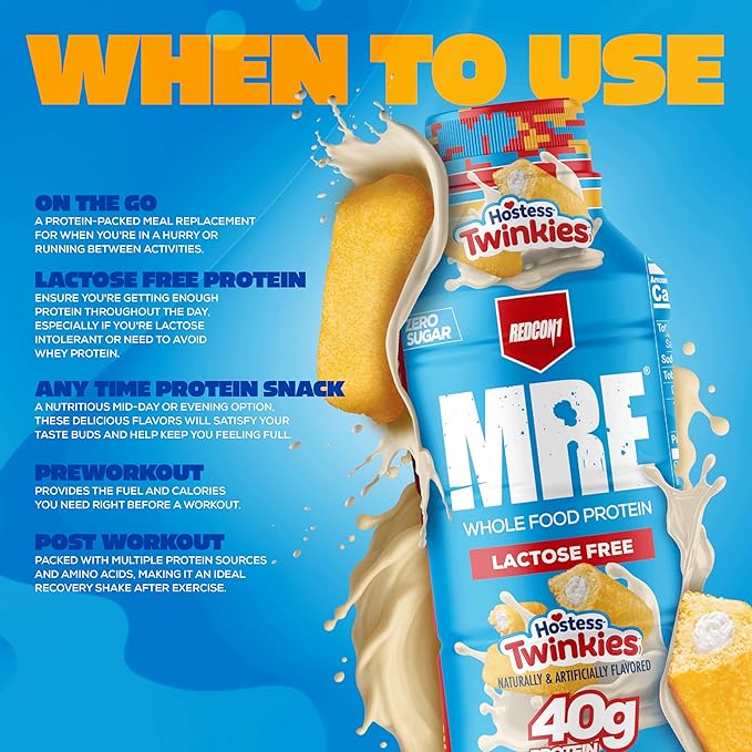 REDCON1 MRE Ready to Drink Protein Shakes Hostess™ Twinkies - Lactose Free RTD Protein Made with Real Whole Food Protein Blends - Easy to Digest Nutritional Shake (12 Pack)