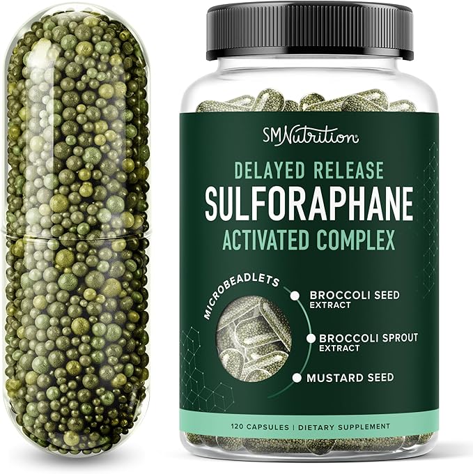50MG Sulforaphane Supplement from Broccoli Sprouts | NRF2 Activation Cellular Health &amp Immune Support | Glucoraphanin Myrosinase &amp Antioxidants | 3rd Party Tested | 120 Broccoli Seed Microbe