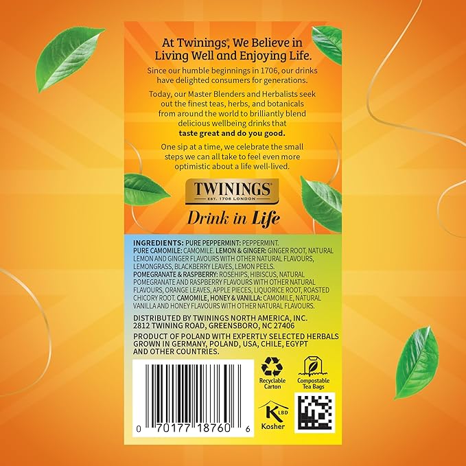 Twinings Herbal Tea Variety Pack 20 Count (Pack of 6) Formerly Assorted Herbal Includes 5 Flavours Naturally Caffeine-Free Enjoy Hot or Iced 120 Teabags