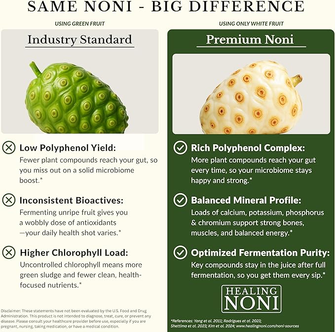 Healing Noni - 100% Pure Noni Juice - USDA Organic Full Strength Wellness Drink Hawaiian-Grown Superfood - (32oz 12 Pack)
